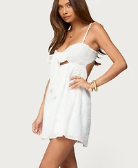 Edikted Women's Embroidered Tie Front Cutout Mini Dress