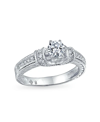 Bling Jewelry Art Deco Style 1CT Cz Solitaire Ring Prong With Filigree Sides Band