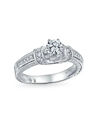Bling Jewelry Art Deco Style 1CT Cz Solitaire Ring Prong With Filigree Sides Band