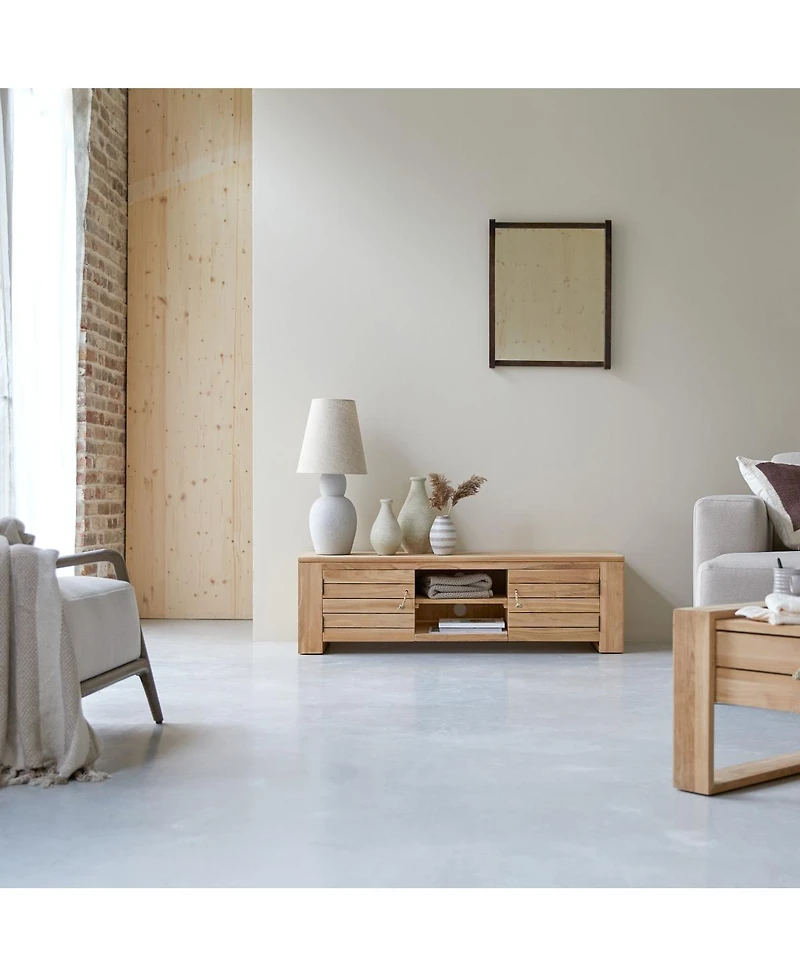 Tikamoon Solid Teak Tv Cabinet Entertainment Unit Tv Stand