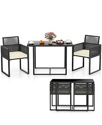 Gymax 3PCS Patio Pe Wicker Furniture Set Cushioned Chairs w/Folding Backrest Backyard