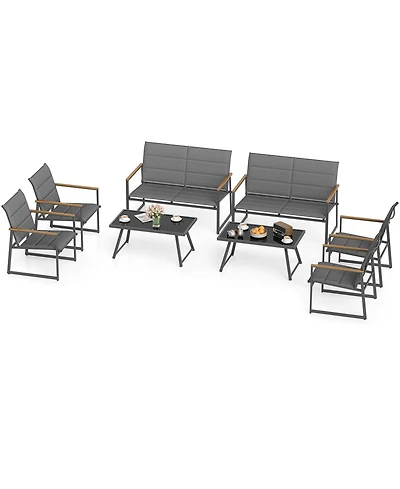 Gymax 8-Piece Patio Furniture Set Outdoor Conversation Set w/ Padded Fabric Seats