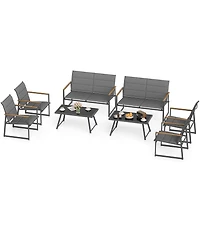 Gymax 8-Piece Patio Furniture Set Outdoor Conversation Set w/ Padded Fabric Seats