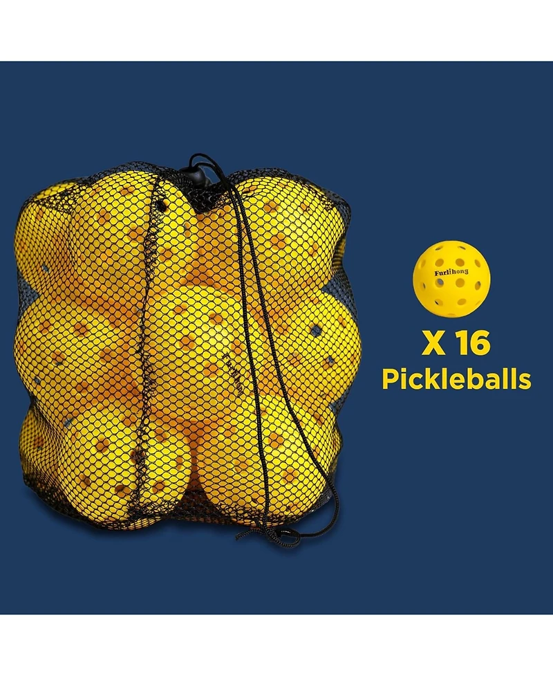 Furlihong Outdoor Pickleball Balls 16 Pack with 40 Holes Official 74mm Size Durable Practice Balls with Portable Mesh Bag for All Skill Levels