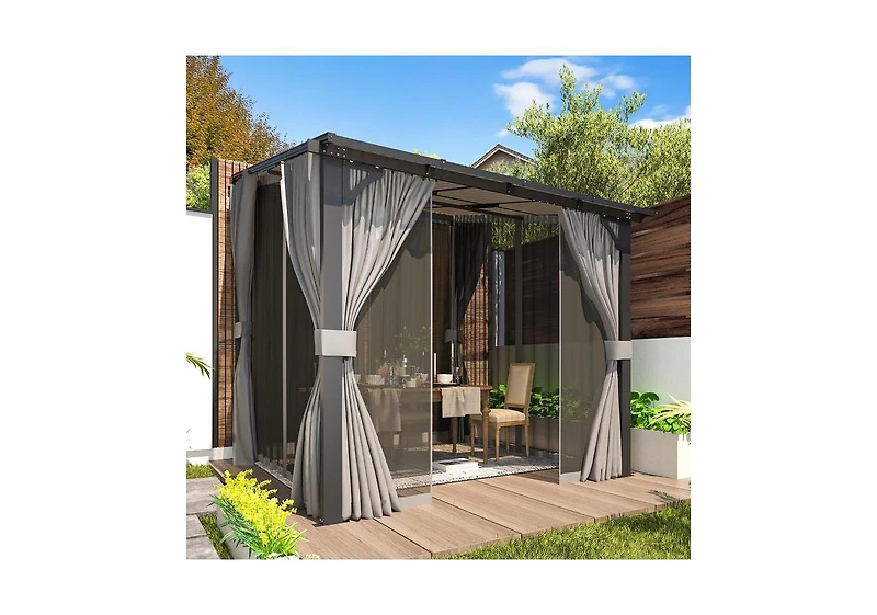 Aecojoy 8'x8' Wall Gazebo with Curtains and Mosquito Netting