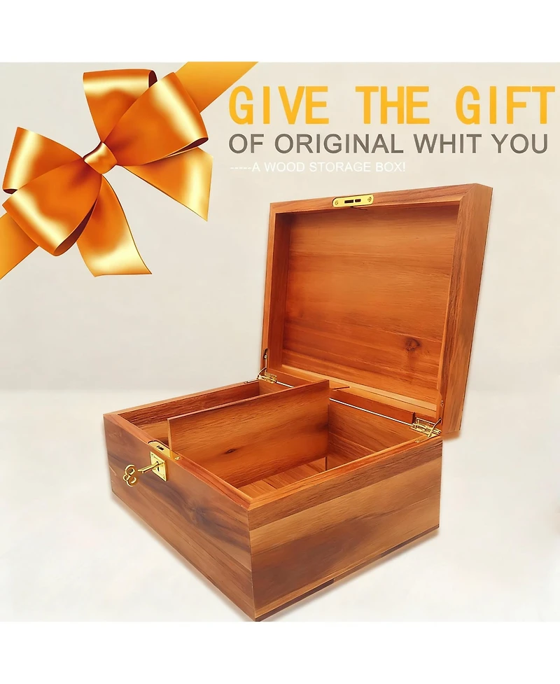 Yigii Solidwood Storage Box with Lock and Divider