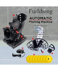 Furlihong Electronic Baseball Pitching Machine with Adjustable Speed & Angles, Includes 8 Dimpled Balls, Ac Adapter or Battery Powered for Beginners