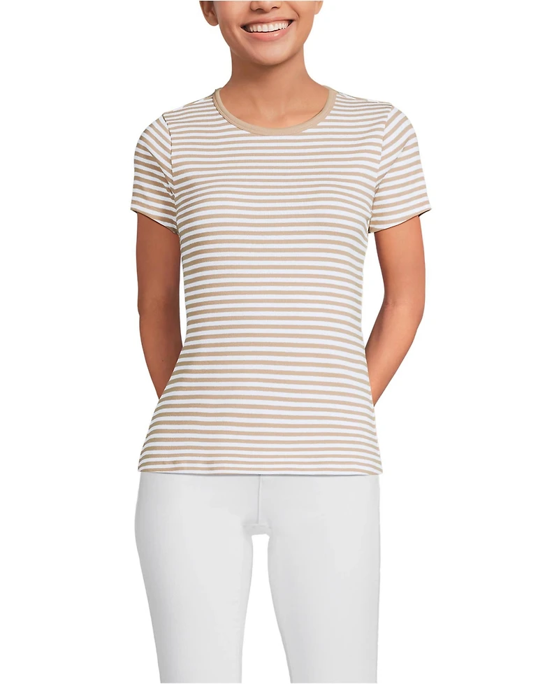 Lands' End Women's Short Sleeve Crew Neck Micro Rib Mini Tee