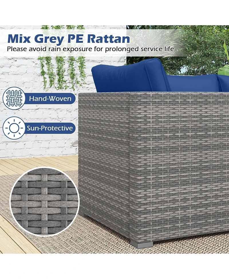 Gymax Set of 3 Patio Sectional Sofa Pe Rattan Modular Couch Furniture w/Cushions