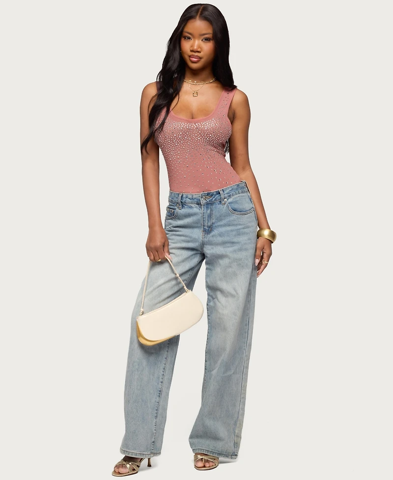 Edikted Women's Angelita Rhinestone Sheer Mesh Bodysuit