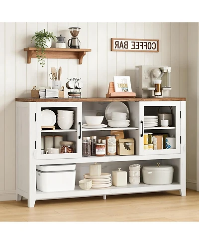 gaomon 53" Kitchen Buffet Sideboard, Modern Coffee Bar Table with 2 Glass Doors & 3 Shelves, Storage Cabinet for Living Room, Entryway