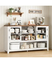 gaomon 53" Kitchen Buffet Sideboard, Modern Coffee Bar Table with 2 Glass Doors & 3 Shelves, Storage Cabinet for Living Room, Entryway