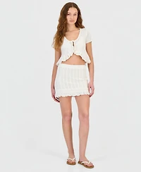 Ultra Flirt Juniors' Crochet Ruffled-Trim Cardigan