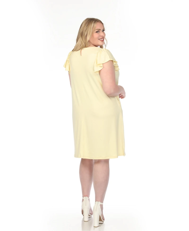 White Mark Plus Crew Neck Ruffle Sleeve Dress