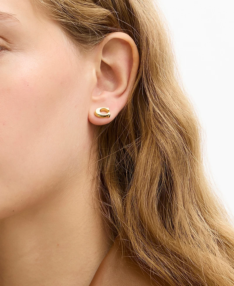 Coach Black Signature C Enamel Stud Earrings
