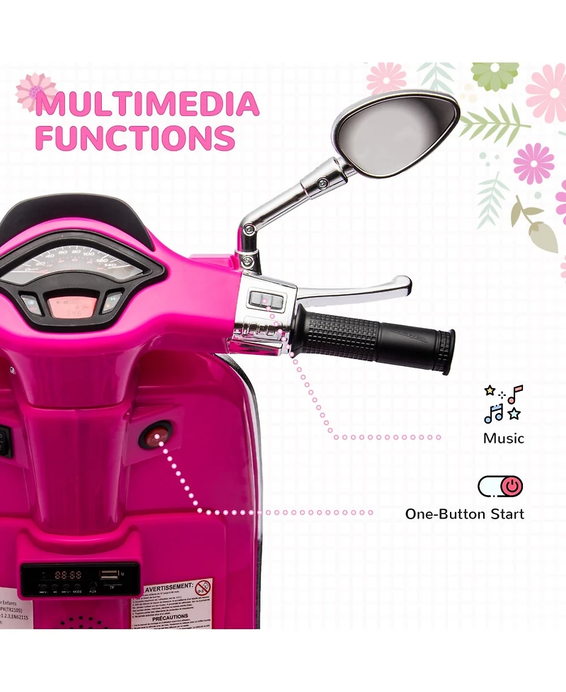 Qaba Vespa Licensed Electric Motorcycle for Kids W/ Music, Fm Radio,