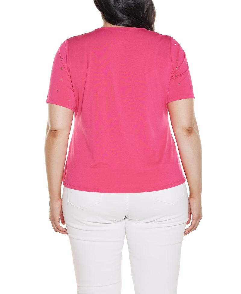 Belldini Plus Grommet and Nailhead Pleated-Hem Top