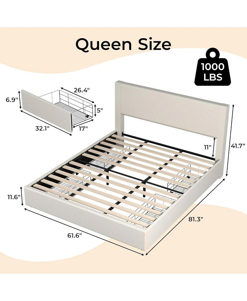gaomon Queen Upholstered Bed Frame with Tall Wingback Headboard, Velvet Platform, 4 Drawers