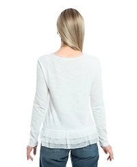 Wilt Clothing Women's V-Neck Mixed Media Long Sleeve