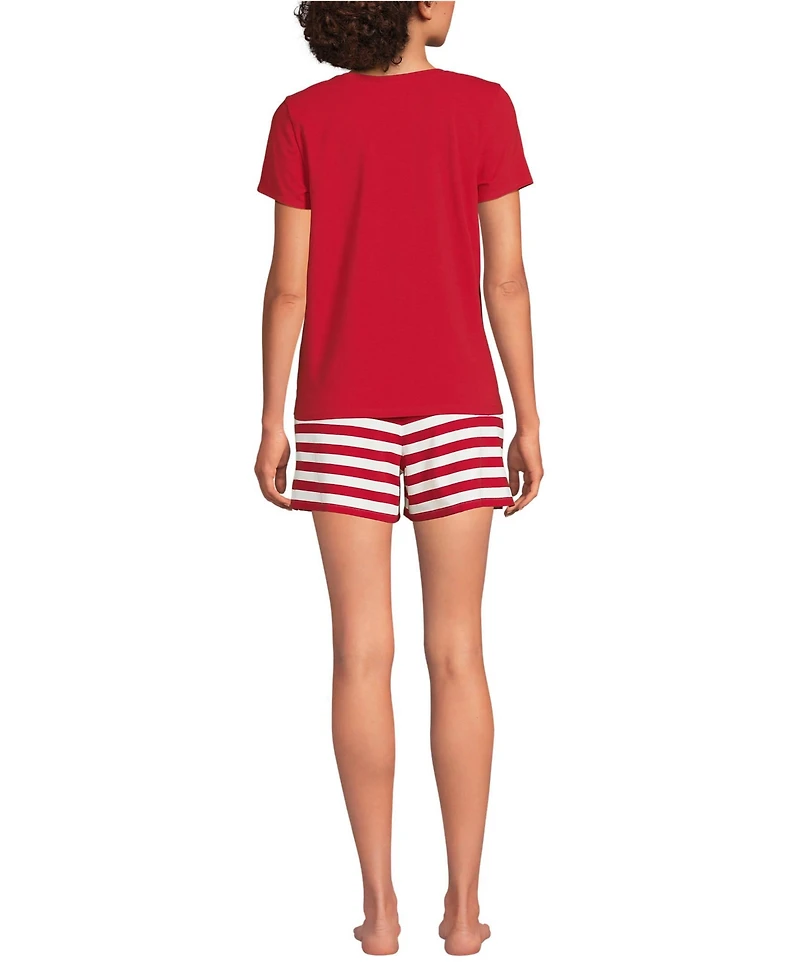 Lands' End Women's Knit 2 Piece Pajama Set - Short Sleeve Top and Shorts