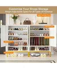 Rainsken 2-Doors Shoes Cabinet, 7-Tier Hidden Shoe Rack, Modern Narrow Shoe Storage Cabinet with Adjustable Shelves for Entryway, Hallway, Closet