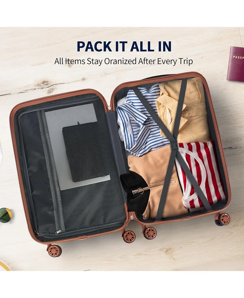 Sugift 3 Piece Hardshell Luggage Set with Spinner Wheels Tsa Lock and Aluminum Telescopic Handle