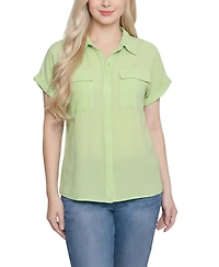 Ny Collection Petite Short Sleeve Roll Cuff Blouse