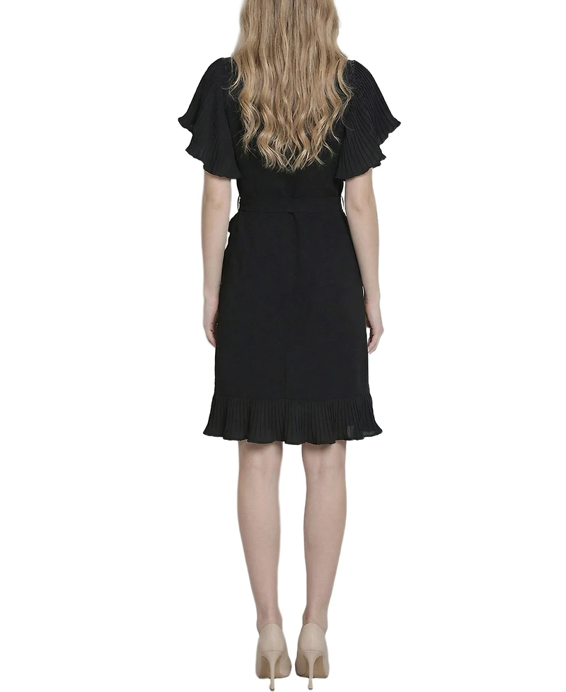 Ny Collection Petite Short-Sleeve Pleated Ruffle Dress