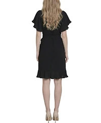 Ny Collection Petite Short-Sleeve Pleated Ruffle Dress