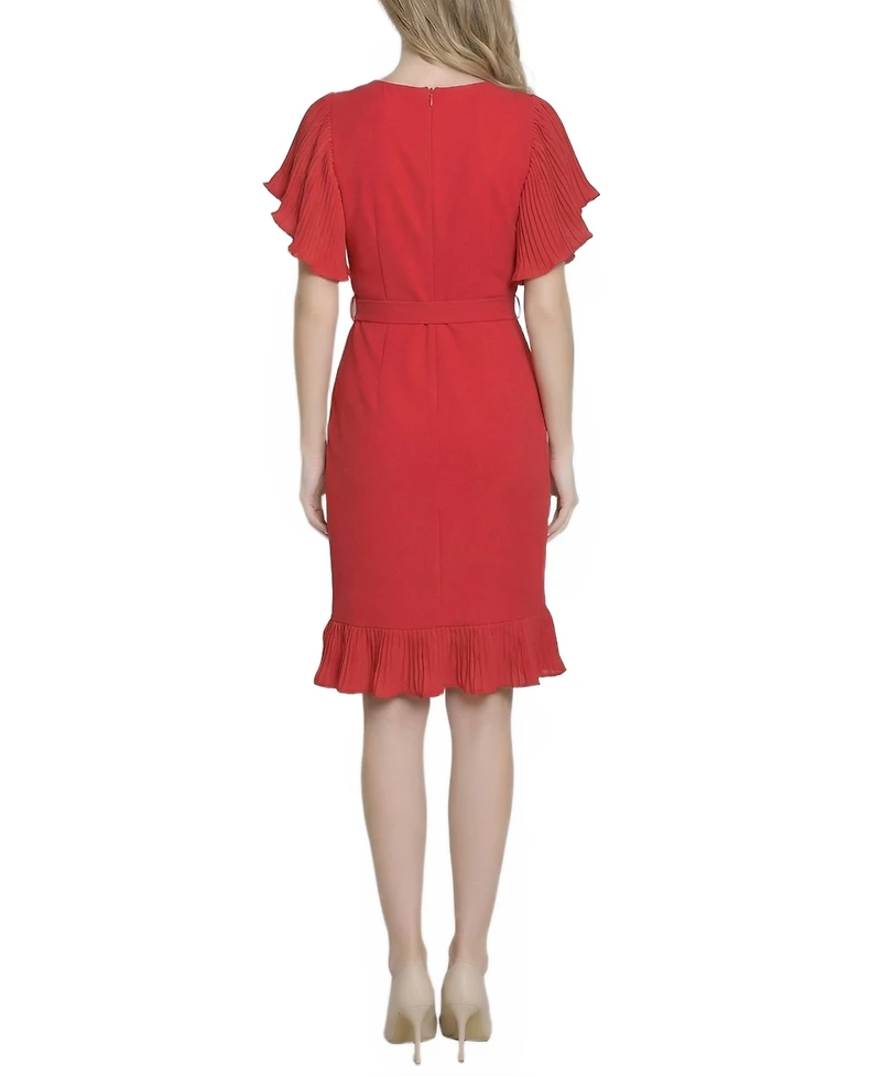 Ny Collection Petite Short-Sleeve Pleated Ruffle Dress