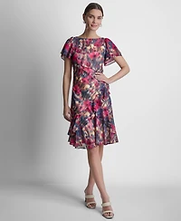 Dkny Women's Double Flutter Short-Sleeve Ruffle Hem Dress