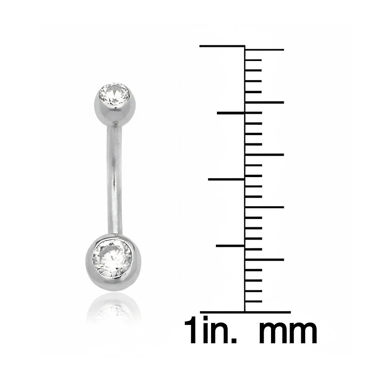 Curata Jewelry Solid 14k Yellow or White Gold 14G Double Bezel Cubic Zirconia Curved Belly Button Ring Body Piercing