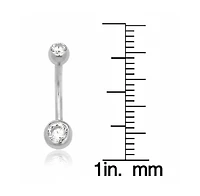Curata Jewelry Solid 14k Yellow or White Gold 14G Double Bezel Cubic Zirconia Curved Belly Button Ring Body Piercing