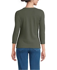 Lands' End Women's 3/4 Sleeve Polished Rib Henley Top