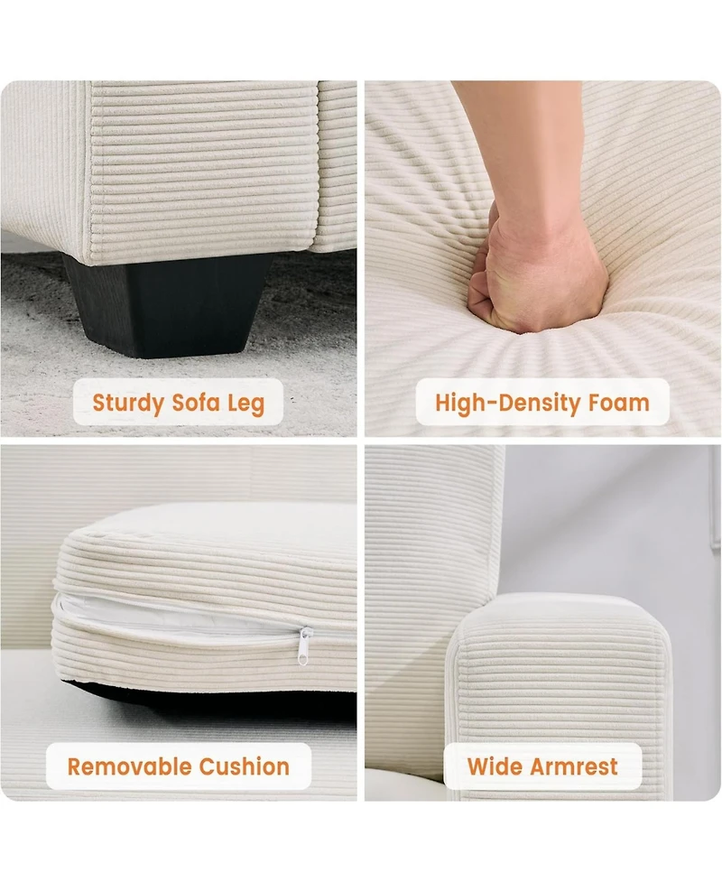 gaomon Comfy Corduroy Couches, Modern Upholstered Sofa with Wide Armrests, Cloud Couch with Deep Seat Sofa, Sturdy Structure