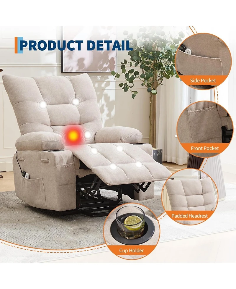 gaomon Power Lift Recliner Chair for Elderly - Electric Massage and Heat Recliner with 45° Assist Stand