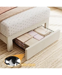 gaomon 2 Sets Twin Bed Frame with Under-Bed Drawer, Upholstered Platform Bed with Wave Headboard for Kids/Girls