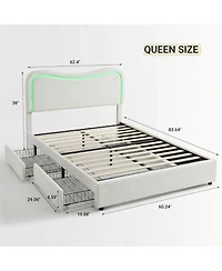 gaomon Queen Boucle Upholstered Bed with Storage Drawers, Led Headboard, No Box Spring