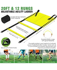 X-umeus 20ft Agility Ladder Training Set with 12 Cones, 4 Hurdles, Jump Rope & Parachute for Soccer, Basketball, Football – Kids to Adults