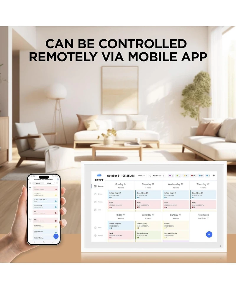 Mezed 15.6 Inch Smart Digital Calendar and Photo Frame Hd Touch Screen Family Organizer with Meal Planner Duty Chart To Do List and Weather