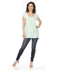 White Mark Women's Cap Sleeve Pleated Top