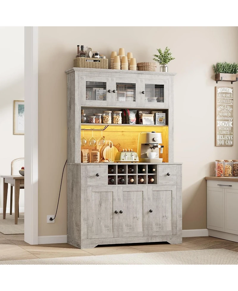 gaomon 68.7 " Pantry Cabinet with Led Light and Charging Station, Kitchen Storage Countertop
