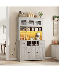 gaomon 68.7 " Pantry Cabinet with Led Light and Charging Station, Kitchen Storage Countertop
