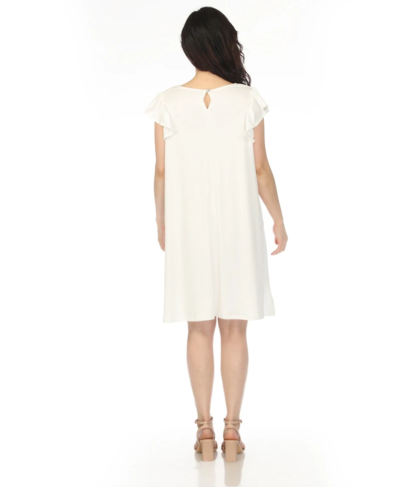 White Mark Women's Crew Neck Ruffle Sleeve Dress