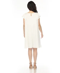White Mark Women's Crew Neck Ruffle Sleeve Dress