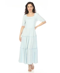 White Mark Women's Square Neck Short Sleeve Tiered Dress