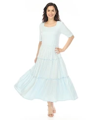 White Mark Women's Square Neck Short Sleeve Tiered Dress