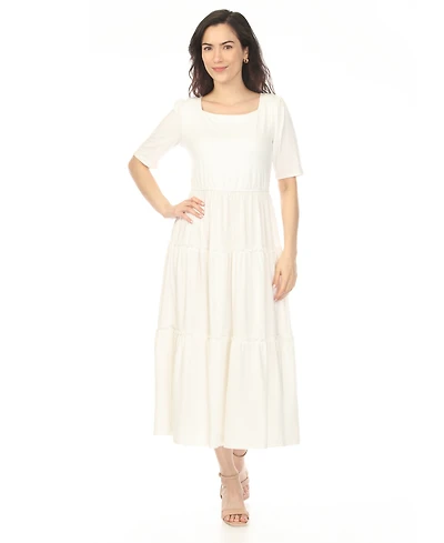 White Mark Women's Square Neck Short Sleeve Tiered Dress