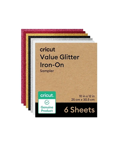 Cricut Glitter Iron-On Craft Vinyl Sheets, 10 x 12 in, Multicolor, 6 Count