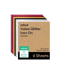 Cricut Glitter Iron-On Craft Vinyl Sheets, 10 x 12 in, Multicolor, 6 Count